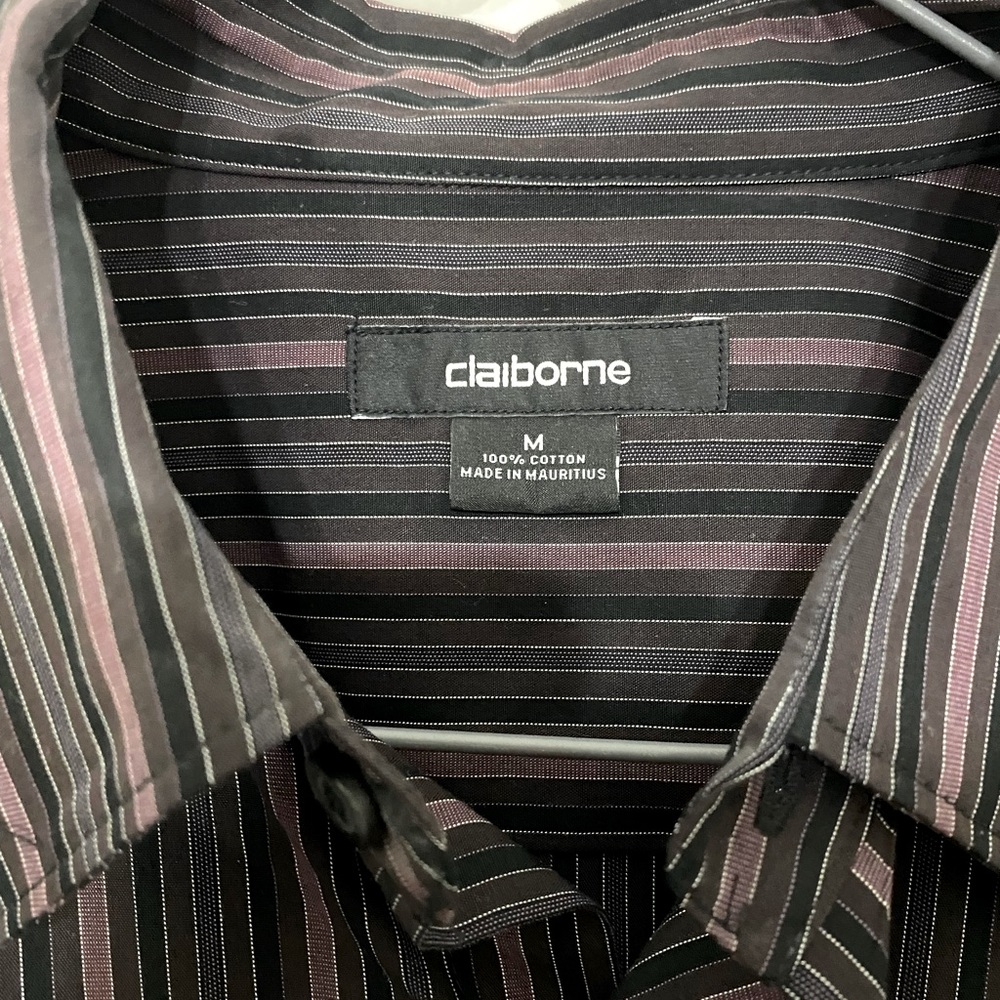 Claiborne - Deep purple striped long sleeve button down shirt.